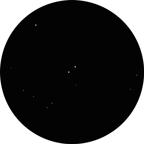 Sketch of 16 Cygni, a double star in the constellation Cygnus found in late summer and autumn skies. The drawing shows how the binary appears through an 8-inch SCT scope under urban skies outside Seattle, Washington.