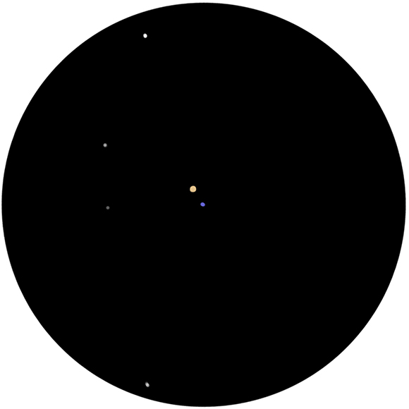 Sketch and drawing of the beautiful binary star Almach in the constellation Andromeda with its contrasting colors of gold and blue.