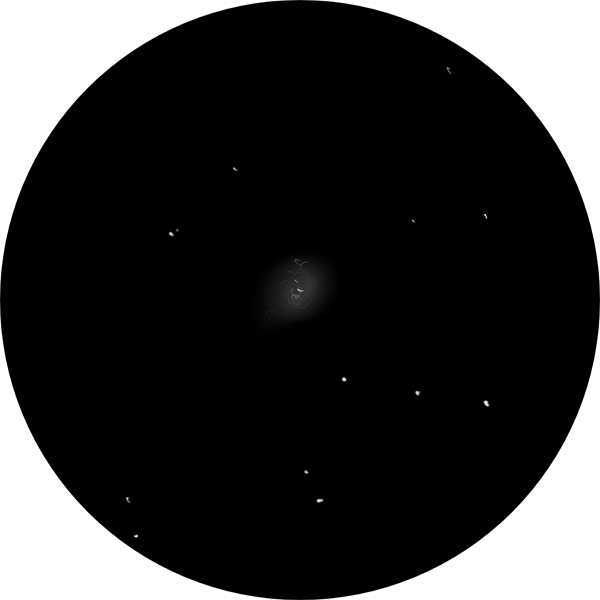 Sketch of Messier 92 (M92) galaxy in the constellation of Hercules. It sits near M13 and is beautiful. This drawing shows how it appears in a backyard scope under suburban skies.