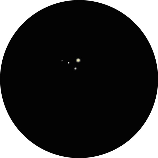 Sketch of the allusive Messier 73 cluster, which is actually an asterism in the constellation Aquarius. The drawing shows how the four stars look through an 8-inch SCT scope under suburban skies.
