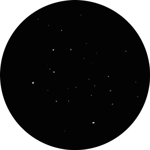 Sketch of the Messier 46 cluster, also known as NGC 2437 and 2438, as viewed through an 8-inch SCT scope under light-polluted suburban skies. The drawing shows it through a 24mm eyepiece in the Puppis constellation.