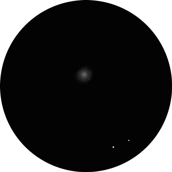 This is a drawing (sketch) of the globular cluster Messier 53 (M53), which resides in Coma Berenices. The drawing shows what M53 looks like in a backyard telescope through Meade 8-inch SCT.