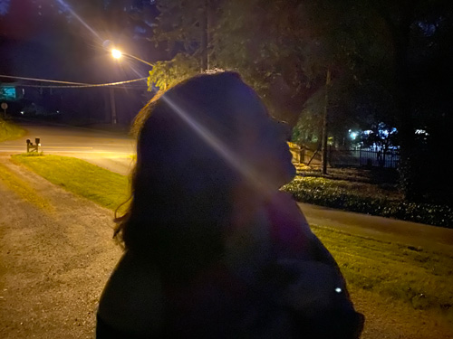 Wife looking up at night sky at the star La Superba. Amy McGraw