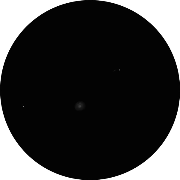 Sketch of Messier 32 (M32) showing what it looks like through a telescope viewing under suburban skies.