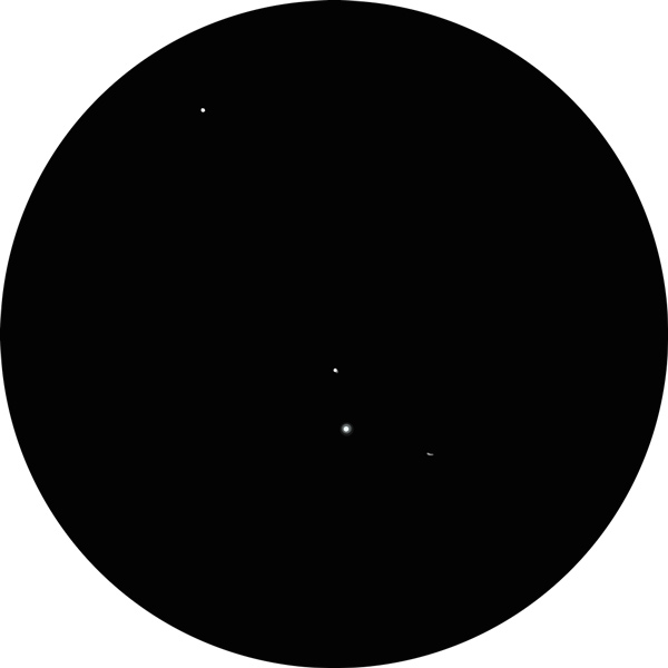 Sketch and drawing of the double star 10 Lacertae in the constellation Lacerta. Drawing shows what it looks like using a 12mm eyepiece through an 8-inch SCT scope under suburban skies.