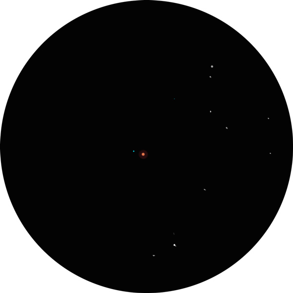 Sketch of the double star HJ 1470 in the constellation Cygnus as part of the Chapel Arch. A beautiful red star viewable from the suburbs.
