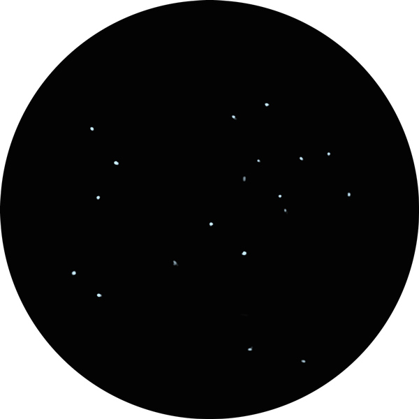 Sketch of NGC 225, an open star cluster in the constellation Cassiopeia using a 12mm eyepiece with an 8-inch SCT scope under light polluted skies and a half moon. Called the Sailboat Cluster.