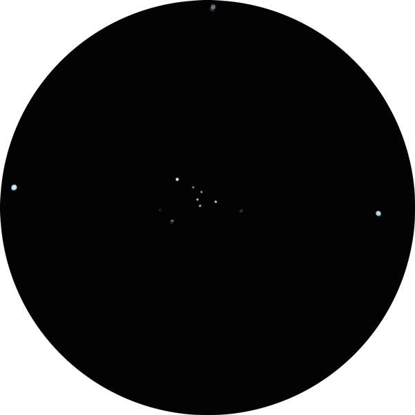 Sketch of the open star cluster NGC 7510 in the Cepheus constellation using a 12mm eyepiece in an 8-inch SCT scope under light polluted skies. It looks like an arrow to many and to me, a firework with two tails of streamers.
