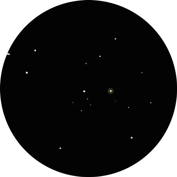 Sketch of open star cluster NGC 7686 in the constellation Andromeda using a 12mm eyepiece on a 8-inch SCT scope.