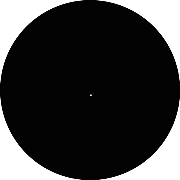 This is a sketch of variable and double star Omega Aurigae in Auriga as viewed through an 8-inch SCT scope with an 8mm eyepiece under light-polluted skies. Drawing shows faint secondary in orange.