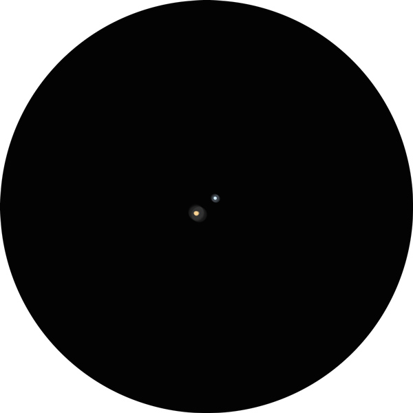 Sketch of the double star Struve 698, also known as SAO 57999. The drawing shows the wide, colorful pair in Auriga as viewed through an 8-inch SCT scope with a 12mm eyepiece under suburban skies.