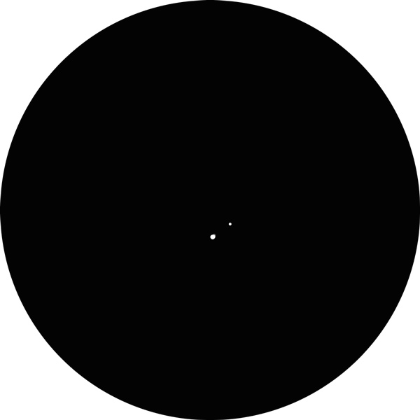 Sketch of the double star (binary) 23 Orionis in the constellation Orion as viewed using an 18mm eyepiece in an 8-inch SCT scope under light-polluted suburban skies. 