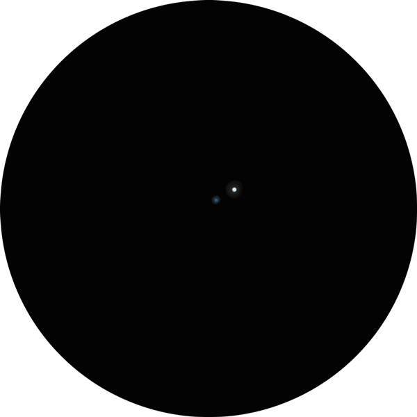 Sketch of Chi Tauri, the double star in the constellation Taurus, with it's pretty white-dark blue pair. The drawing shows what backyard astronomers would see looking through an 8-inch SCT telescope using a 12mm eyepiece. Also known as Struve STF 528 or SAO 76573.