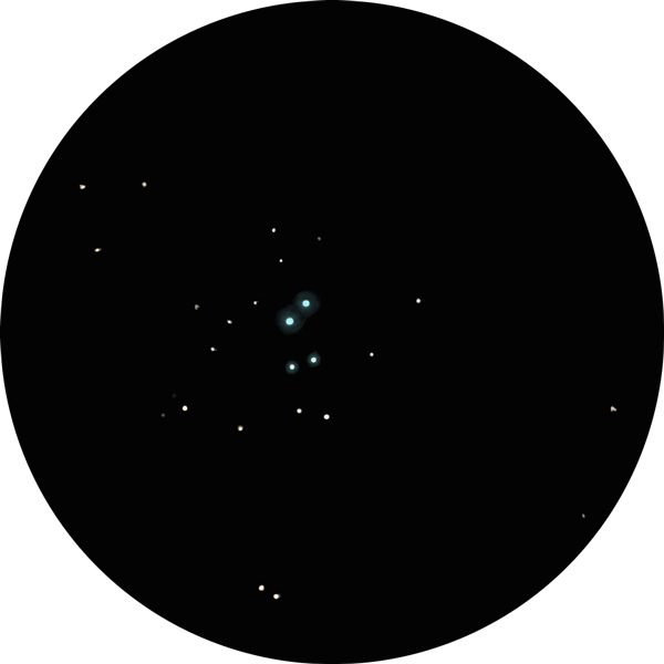 Sketch of star cluster NGC 1502 in the constellation Camelopardalis. While this drawing shows about 20 stars viewable from the suburbs, the cluster contains around 60 stars. The cluster also runs into the pretty asterism called Kemble's Cascade.
