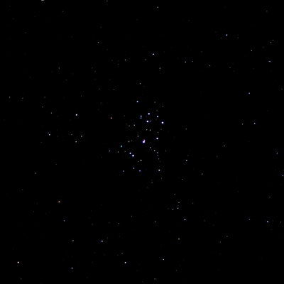 Canon 70D photo of the Pleiades cluster under suburban skies with only a tripod. 