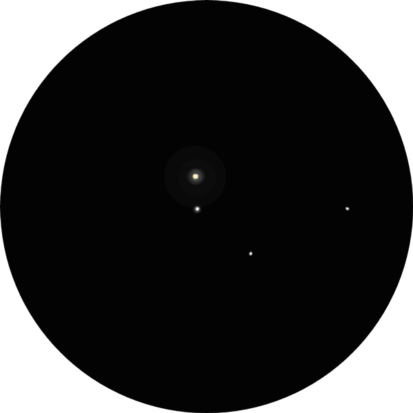 Sketch of binary star 12 Comae Berenices in the northern constellation of Coma Berenices. The drawing shows what the double looks like through a 12mm eyepiece on an 8-inch SCT scope under half-moon skies.