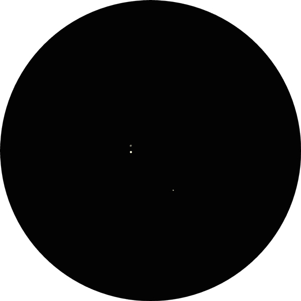 Sketch of the binary star 88 Leonis in the springtime constellation of Leo. This drawng shows what the fairly wide double star looks like through an 8-inch SCT scope under suburban skies.