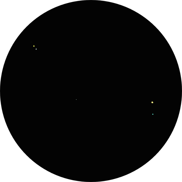 The sketch shows both double stars named Tau Leonis and 83 Leonis as they appear in an 8-inch SCT scope using a 24mm eyepiece. Both binaries lie in the Leo constellation.