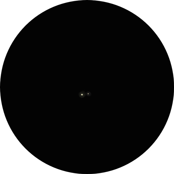 Sketch of the double star Struve 1520, which is a yellow binary in the constellation Ursa Major seen in spring. The drawing is also known as SAO 27969 or HIP 55043.