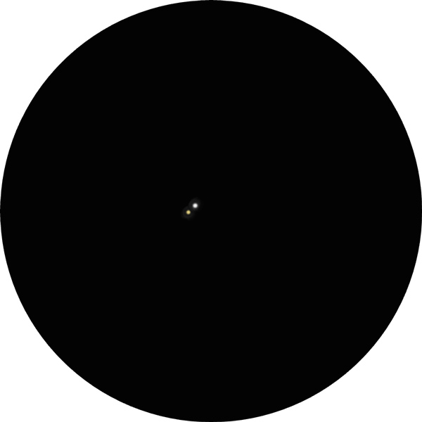 Sketch of the double star known as Struve 1835 that resides in the spring constellation Boötes. The drawing shows what the binary looks like as viewed through an 8-inch SCT scope with an 8mm eyepiece under light-polluted suburban skies. The colorful double is also known as SAO 120426, HD 126129, HR 5386.
