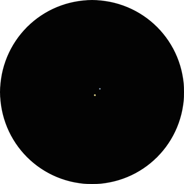 Sketch of the double star Struve 1919 in the constellation Serpens best viewed in the summer. The drawing shows what the binary star looks like through an 8-inch SCT scope using a 12mm eyepiece. The binary is also known as SAO 101438 and STF 1919 and HR5659.