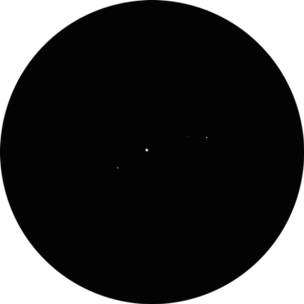 Sketch of Xi Serpentis (Nehushtan) triple star as viewed through an 8-inch SCT telescope using a 12mm eyepiece. The drawing shows the bright primary star along with its dim companion. Also known as 55 Ser, Xi Ser, SAO 160700, HD 159876, HIP 86263, HR 6561, GC 23881.