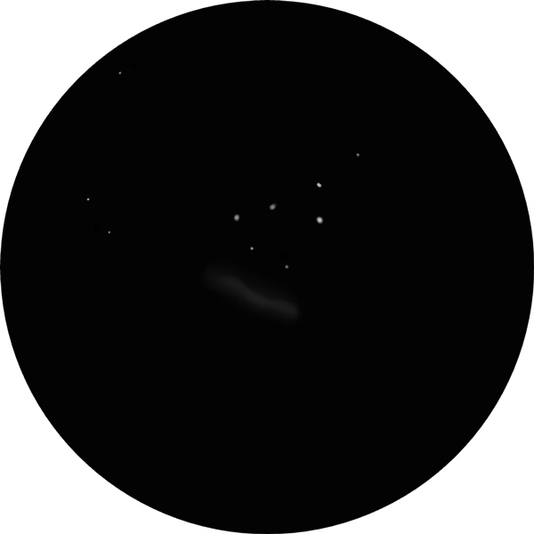 Sketch of Messier 17 (M17) in the constellation Sagittarius as viewed through a 12mm eyepiece in an 8-inch SCT scope. The drawing shows a wisp of nebula only as city light pollution saturated the sky.