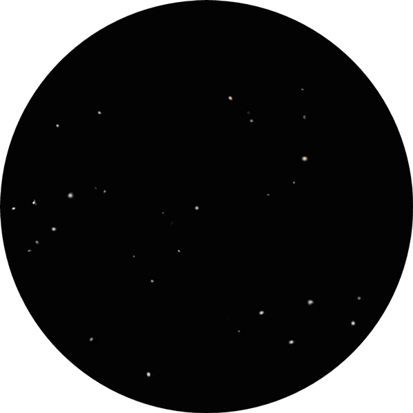 Sketch of Messier 24 (M24) in the constellation of Sagittarius. The drawing shows how the star cloud appears in a 40mm eyepiece through an 8-inch SCT scope under light polluted suburban skies. 