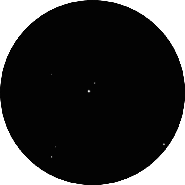 Sketch of the double star Nu Serpentis in the summer constellation of Serpens. The drawing shows the double as viewed through a 12mm eyepiece in an 8-inch SCT scope from a suburban backyard. 