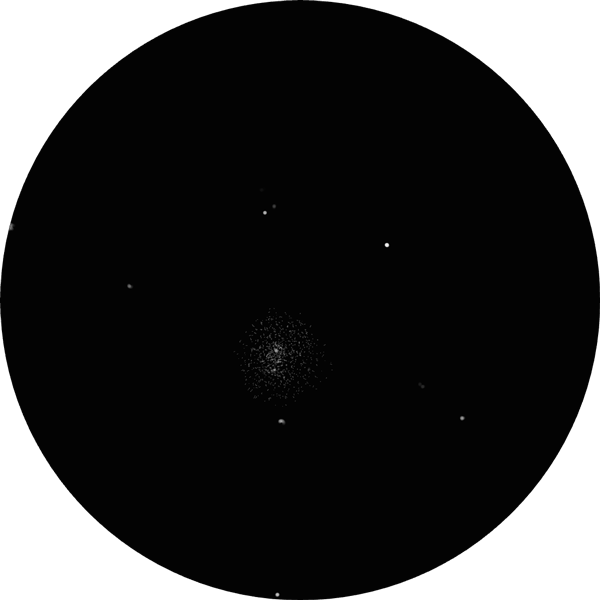 Sketch of Messier 71 (M71), a globular cluster in the late summer, early fall constellation Sagitta. The drawing shows how this pretty globular looks like a faint wisp of smoke with a brighter center from urban location. Drawing shows M71 as viewed through a 8-inch SCT scope using 12mm eyepiece.