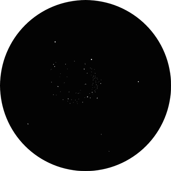 Sketch of NGC 6811, star cluster in the constellation Cygnus. The drawing shows this attractive cluster known as Smoke Ring of Stars as it appears in an 8-inch SCT scope with a 12mm eyepiece under suburban skies.