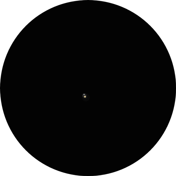 Sketch of Omicron Cephei, a binary star in the northern constellation Cepheus best viewed in autumn. The drawing shows the tight pair as viewed through an 8-inch SCT scope with a 12mm eyepiece connected to a 2x Barlow lens. The primary star is orange in color with a faint white companion.