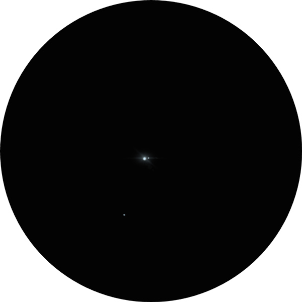 Sketch of Epsilon Persei, a multiple star system in the winter constellation of Perseus. Its primary star viewed as a blue-white double star with a small blue companion nearby. This image shows the beauty of this star as it appears through an 8-inch SCT scope and a 8mm eyepiece under suburban skies. The star is also known as Struve 471, STF 471, HD 24760, SAO 56840, HR 1220, Eps Per.