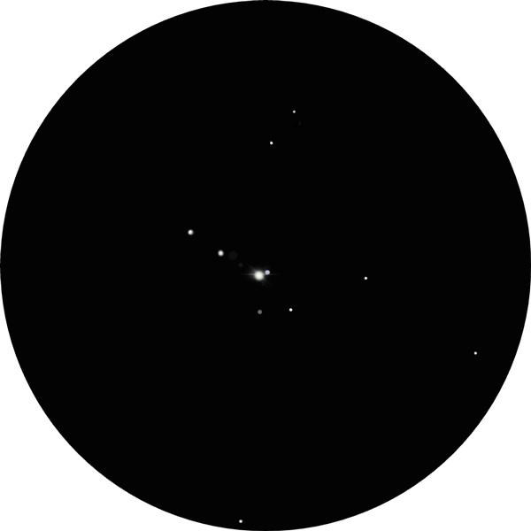 Sketch of Meissa (Lambda Orionis) in the constellation of Orion. This drawing shows what the multiple star looks like through a 12mm eyepiece in an 8-inch SCT scope. Meissa A and B make a pretty double star. It is also known as