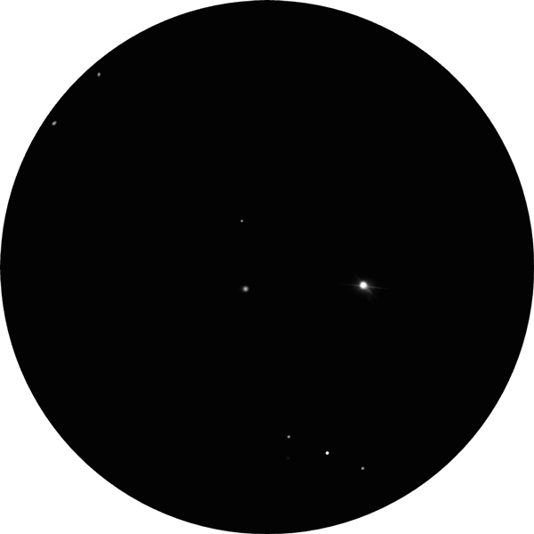 Sketch of Algol, the "Demon Star" in the constellation Perseus. The drawing shows the bright blue and white star as it appears in an 8-inch SCT telescope with as 12mm eyepiece at a suburban location with light pollution. Object of drawing also known as Beta Persei, β Per, 26 Persei, HD 19356,  HIP 14576,  HR 936, SAO 38592.