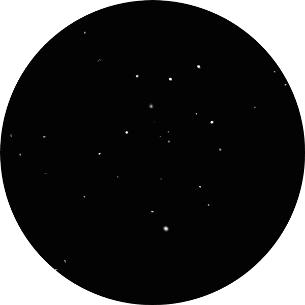 Sketch of Messier 50 (M50) star cluster in Monoceros constellation as viewed through an 8-inch SCT scope with a 16mm eyepiece and viewed under light polluted Bortle 8 skies near Seattle.