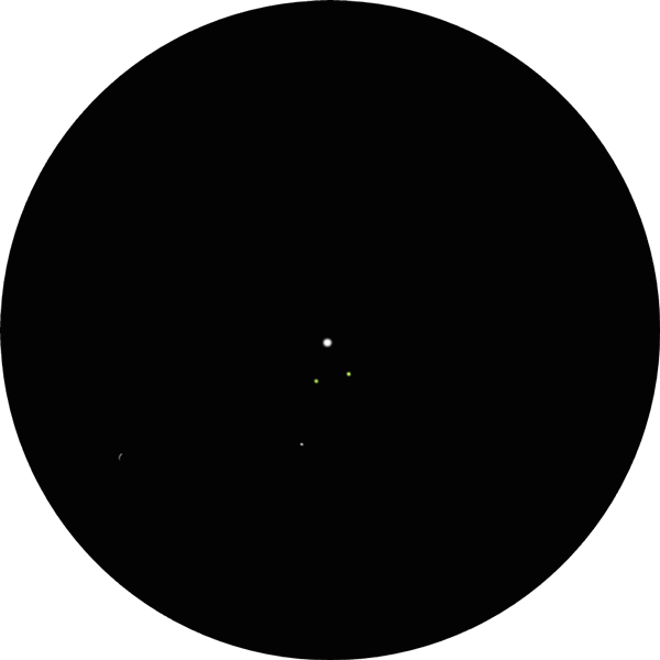 Sketch of 17 Canis Majoris in the winter constellation of Canis Major. The drawing shows what the multiple double star looks like through an 8-inch SCT scope with a 12mm eyepiece. 17 CMa is also known as H V 65, 17 CMa, SAO 172569, HD 51055, HR 2588.