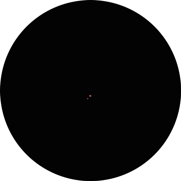 Sketch of 2 Canum Venaticorum, also known as Struve 1622, the red giant double star in the northern spring constellation of Canes Venatici. The drawing shows the vibrant red primary star along with its white-yellow hue companion. The pair is also known as SAO 44097, 2 CVn, STF 1622, HIP 59827, HD 106690, HR 4666.