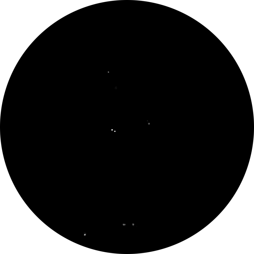 Sketch of Struve 2443, a binary star in the constellation of Aquila. The drawing shows what this close double star looks like through an 8-inch SLT scope using 169 times magnification under urban skies. Also known as SAO 104432, HIP 93635, HD 177434, STF 2443, Struve 2443.