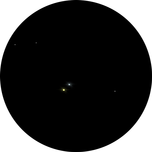 Sketch of 145 CMa, also known as 145 Canis Majoris or Winter Albireo, as viewed through a 12mm eyepiece using an 8-inch scope under suburban skies. The drawing shows this attractive double star in Canis Major on winter nights. The double is also cataloged as SAO 173349, HR 2764, HD 56577, HIP 35210, G Canis Majoris.