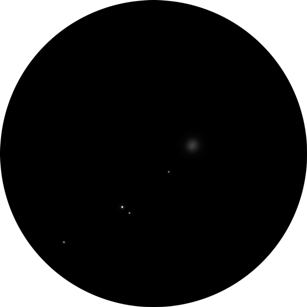Sketch of NGC 2419, the Intergalactic Wanderer in Lynx, also known as Caldwell 25. The drawing shows how the globular cluster appears under light-polluted skies using an 8-inch SCT scope with a 12mm eyepiece.