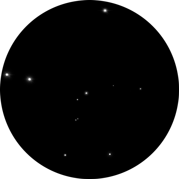 Sketch of NGC 1758, a star cluster in the winter constellation of Taurus that overlaps with NGC 1750. The drawing shows what the stars look like through an 8-inch SCT scope using a 14mm eyepiece from a suburban location and during a full moon that is washing out the fainter stars in the cluster.