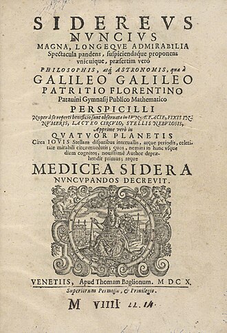 Photo of the title page of Sidereus Nuncius book.