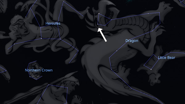 Picture of the sky showing where Beta Draconis is found.