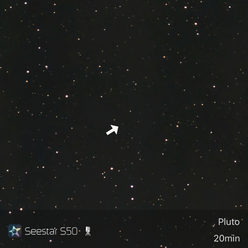 Photo of Pluto taken with Seestar S50 under Bortle 7 skies outside Tampa, Florida on August 27, 2025.
