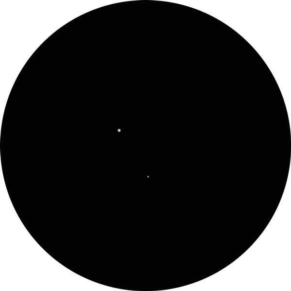 Sketch of Beta Draconis double star in Draco. The drawing shows the bright primary star and the very dim companion. Also known as Bet Dra, Rastaben, Alwaid, Asuia, SAO 30429, HD 159181, 23 Dra, β Dra, 23 Draconis, HIP 85670, HR 6536, BU 1090