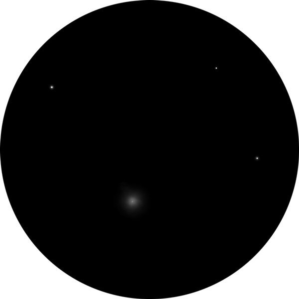 Sketch of NGC 7006 globular cluster in the constellation Delphinus in summer and autumn skies. The drawing shows the faint wisp of the distant cluster as viewed through an 8-inch SCT scope at 127x power under suburban skies. Also known as Caldwell 42, C 42, GCl 118, h 2099, OCL 234.