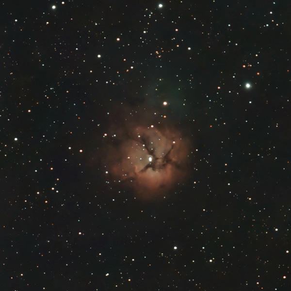 Seestar S50 image of Messier 20 taken in July 2025 under Bortle 7-8 skies outside of Tampa, Florida by Wayne McGraw