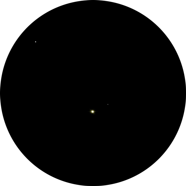 Sketch of Eta Boötis (Muphrid) in the constellation Boötes. The drawing shows the bright yellow primary and the dim secondary that is distant in wide double star. Also known as η Boötis, HR 5235, HD 121370, HIP 67848, SAO 100766, BD+18°2759, SHJ 169.