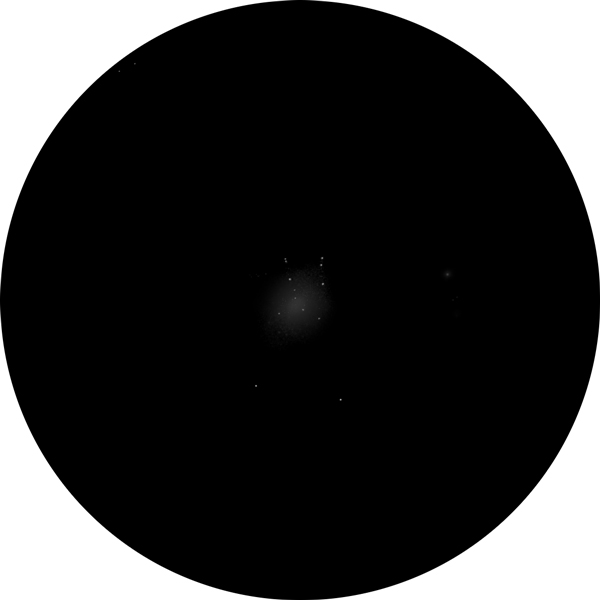 Sketch of Messier 30 as viewed through an 8-inch SCT telescope. The drawing shows the core breaking through the city's glow in Tampa, using averted vision to see the lines of stars.